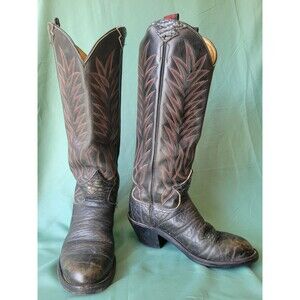 Vintage Justin 1810 Cowboy Boots Black Leather Red Stitch Western USA Men’s 7.5
